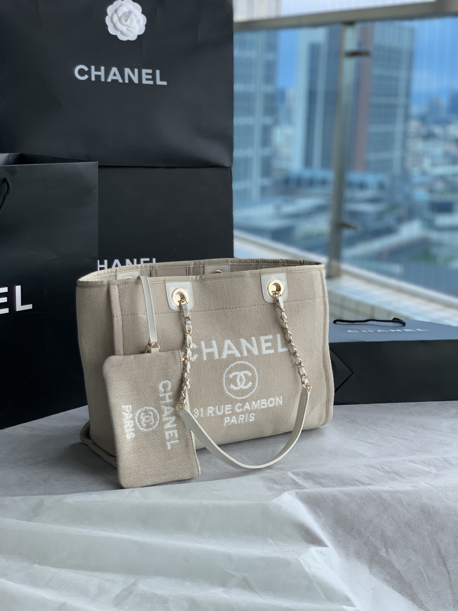 CHANEL   型号：66941 2022新款新色母子沙滩牛仔帆布包