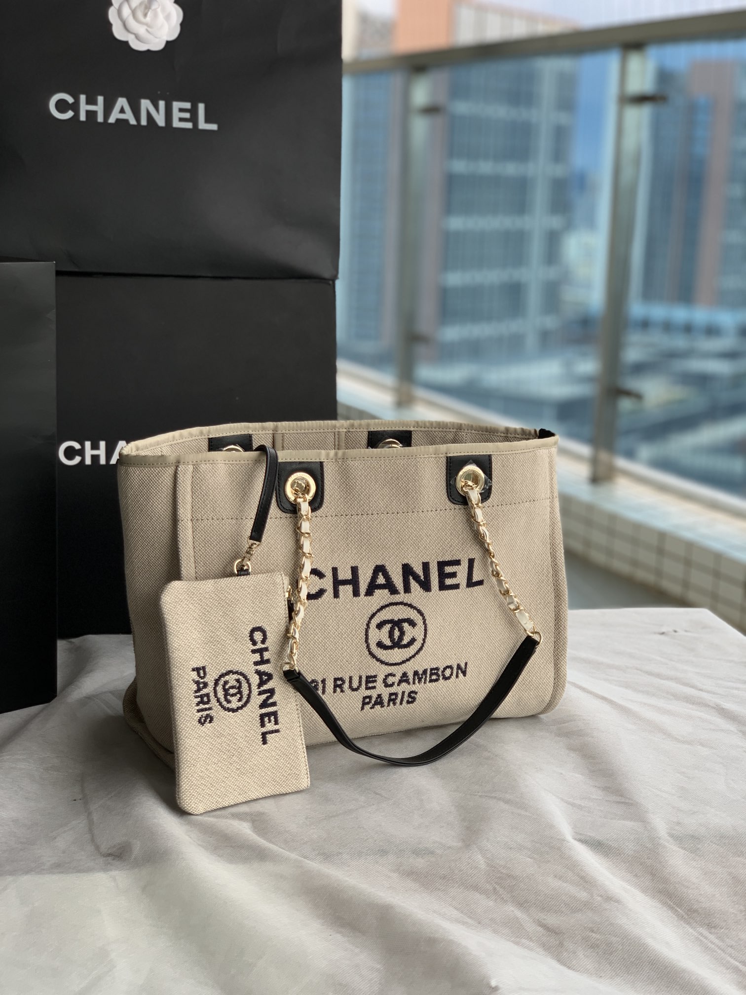 CHANEL   型号：66941 2022新款新色母子沙滩牛仔帆布包