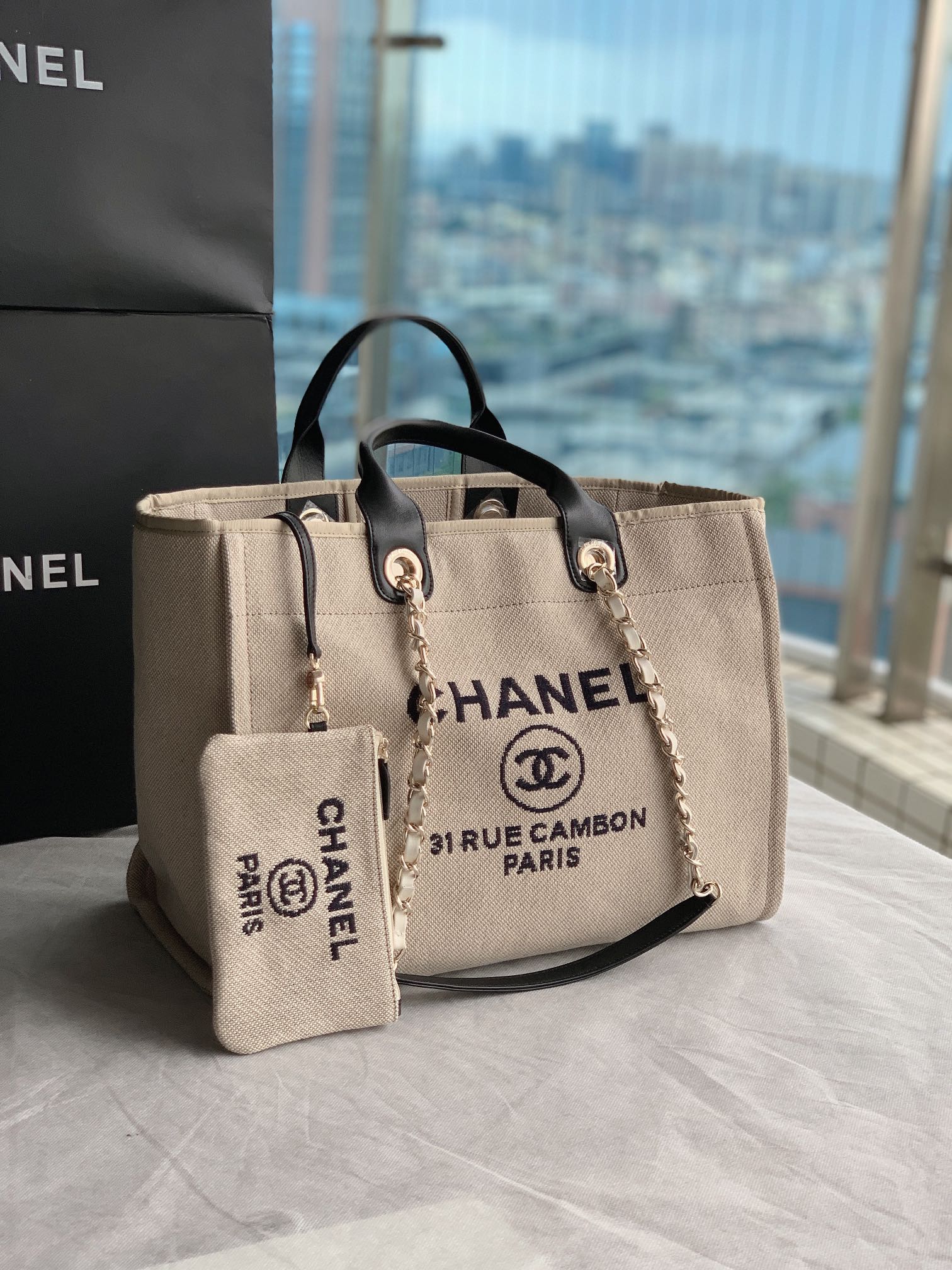 CHANEL   型号：66941 2022新款新色母子沙滩牛仔帆布包