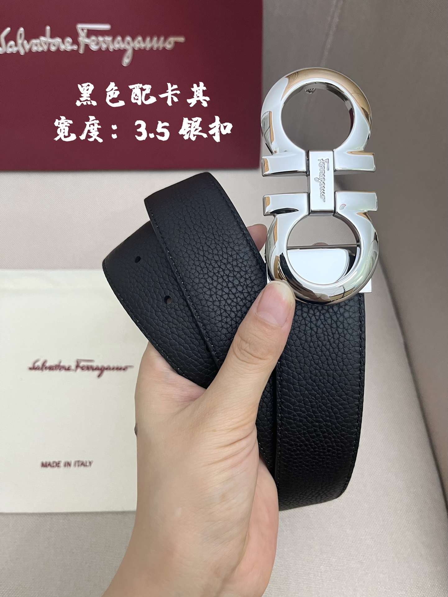 Ferragamo菲拉格慕男士专柜对版头层牛皮双面外用腰带