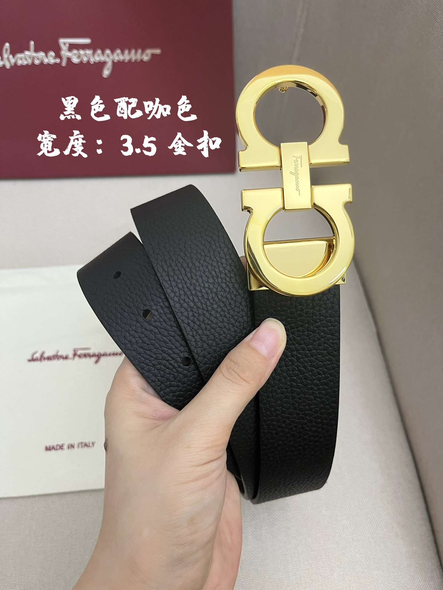 Ferragamo菲拉格慕男士专柜对版头层牛皮双面外用腰带