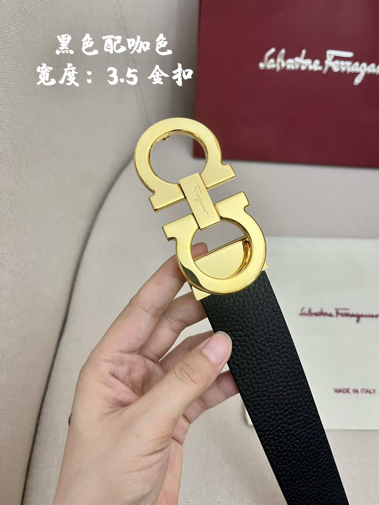 Ferragamo菲拉格慕男士专柜对版头层牛皮双面外用腰带