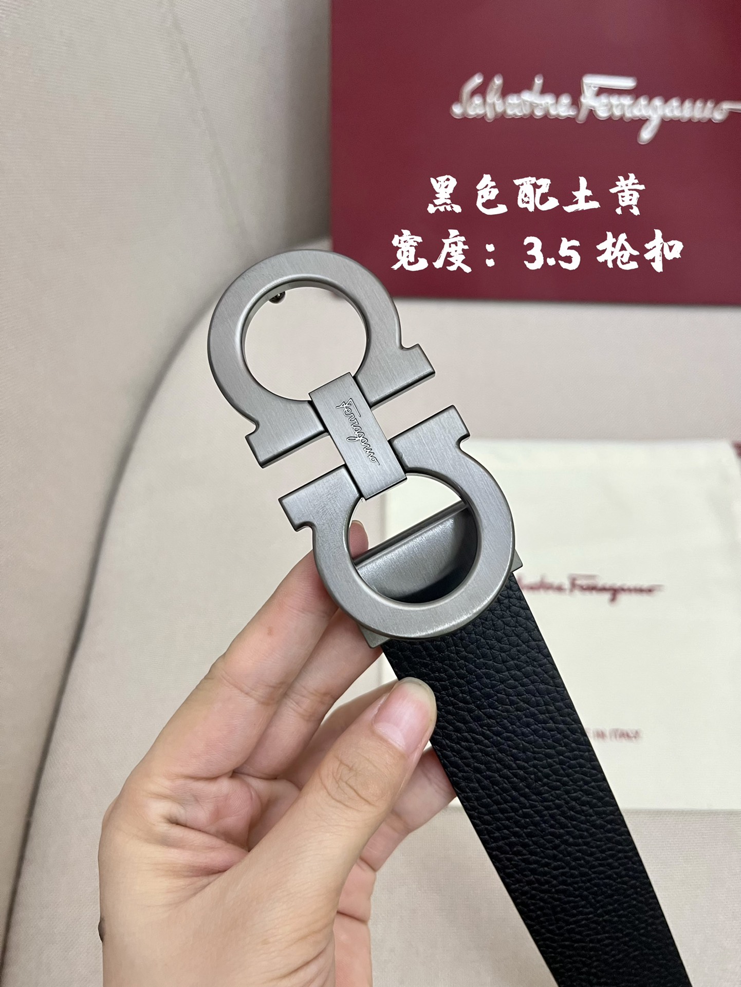 Ferragamo菲拉格慕男士专柜对版头层牛皮双面外用腰带