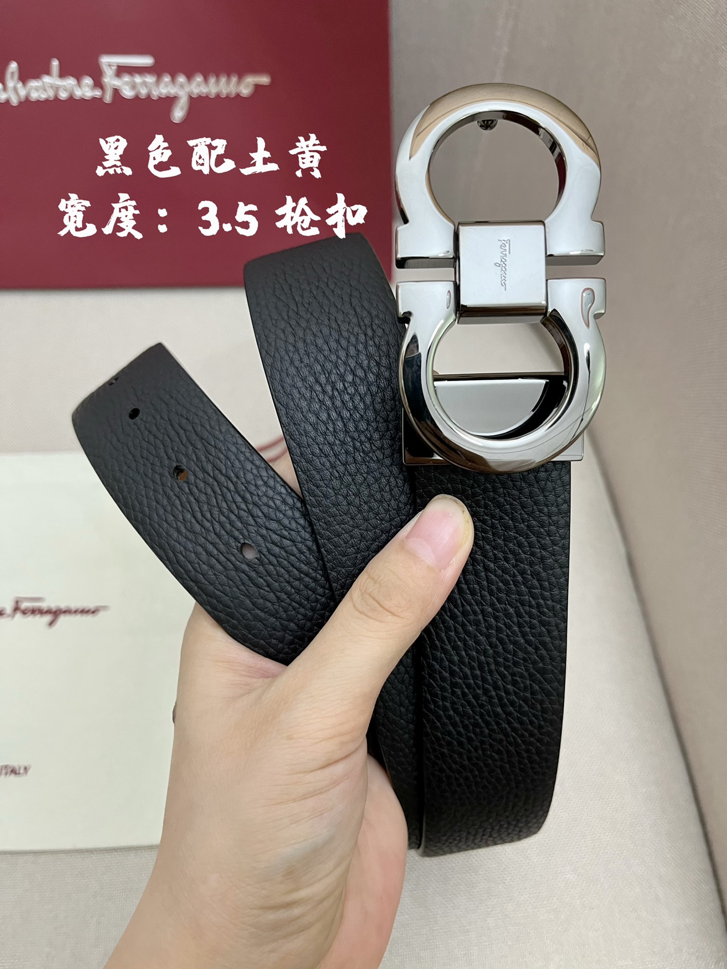 Ferragamo菲拉格慕男士专柜对版头层牛皮双面外用腰带