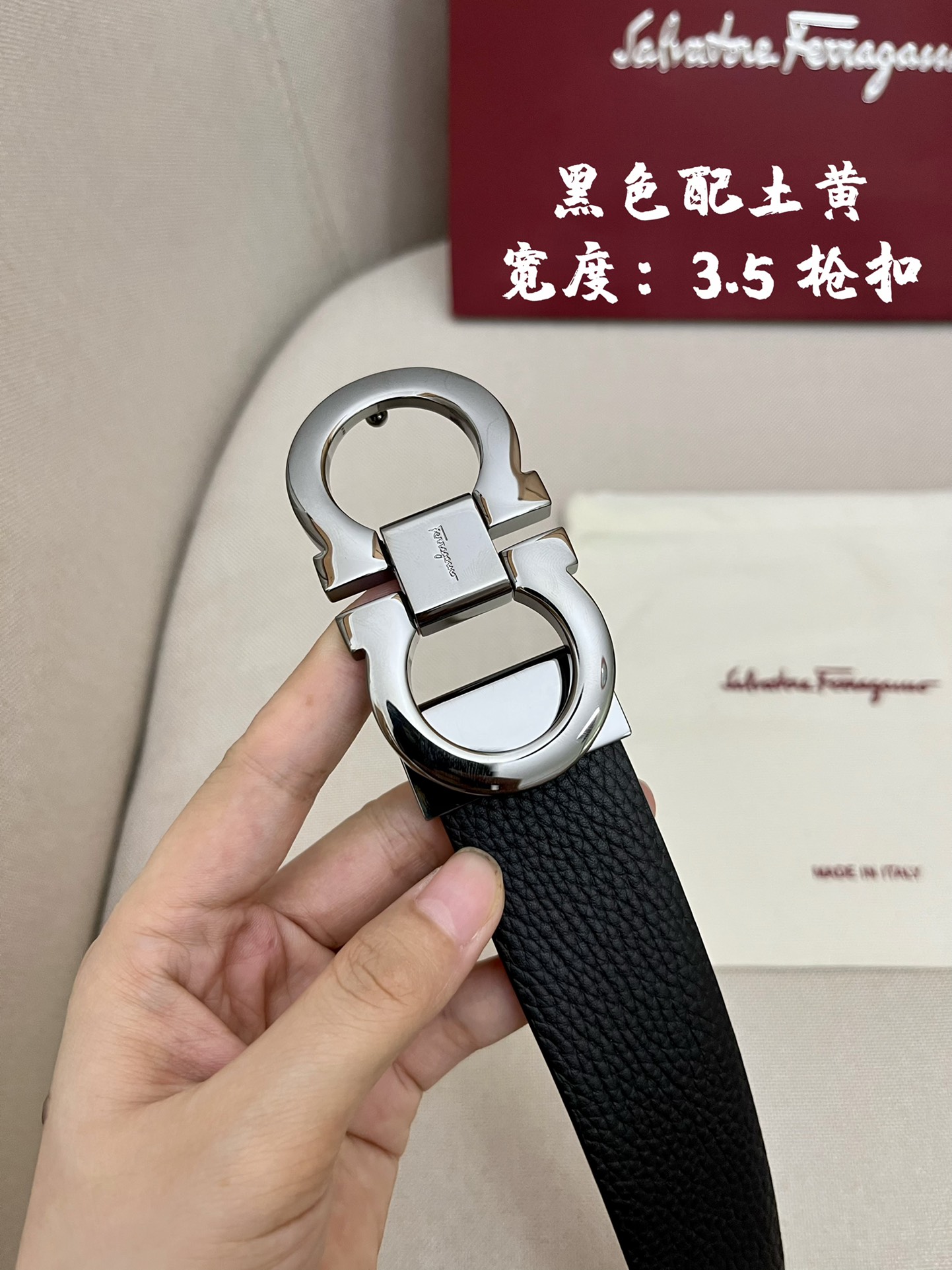 Ferragamo菲拉格慕男士专柜对版头层牛皮双面外用腰带