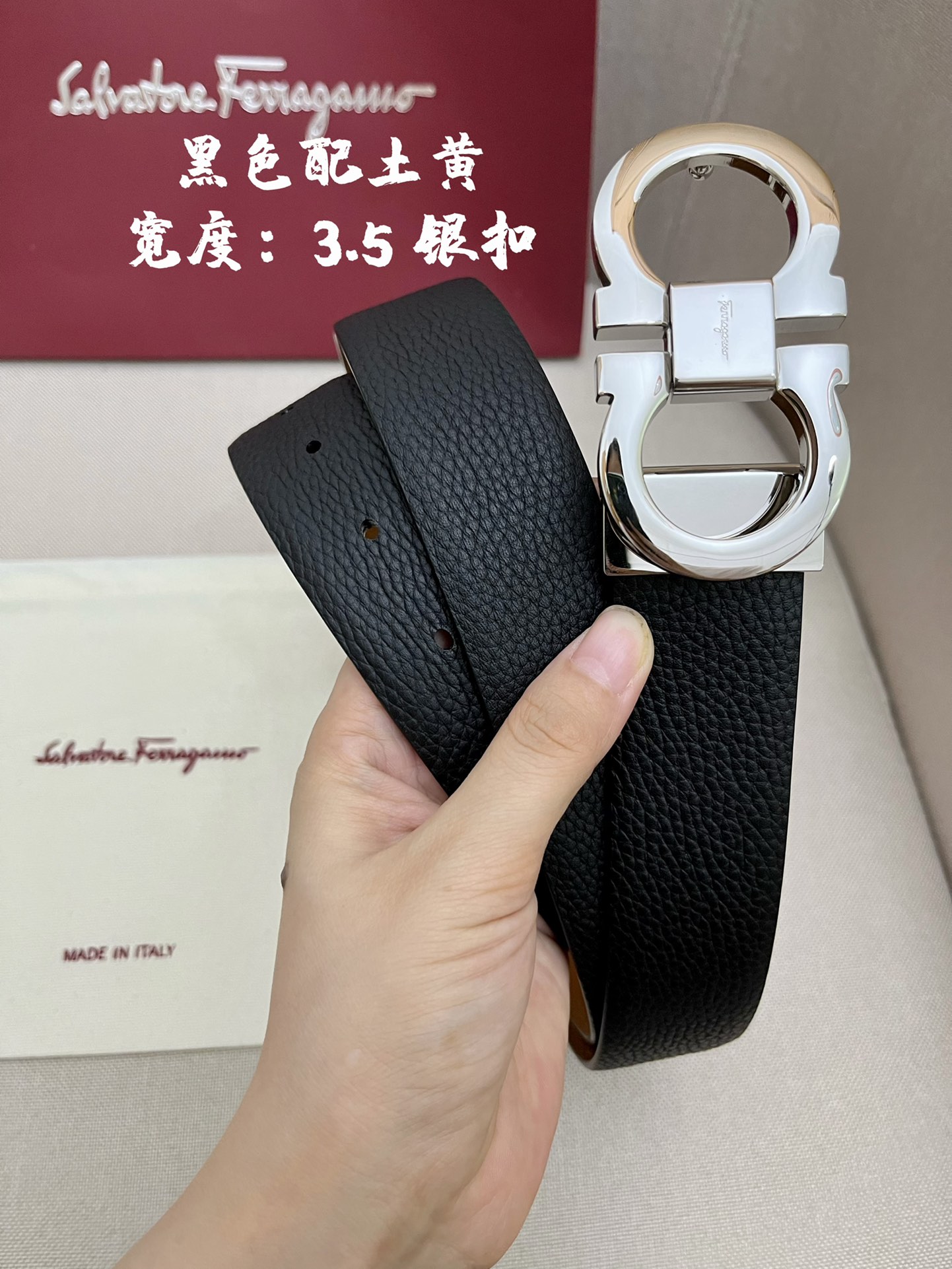 Ferragamo菲拉格慕男士专柜对版头层牛皮双面外用腰带