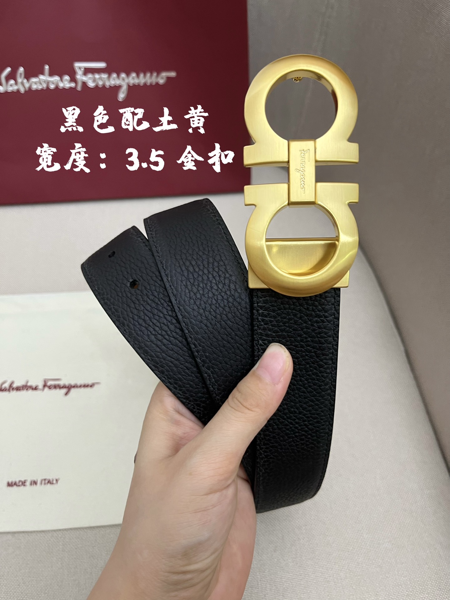 Ferragamo菲拉格慕男士专柜对版头层牛皮双面外用腰带