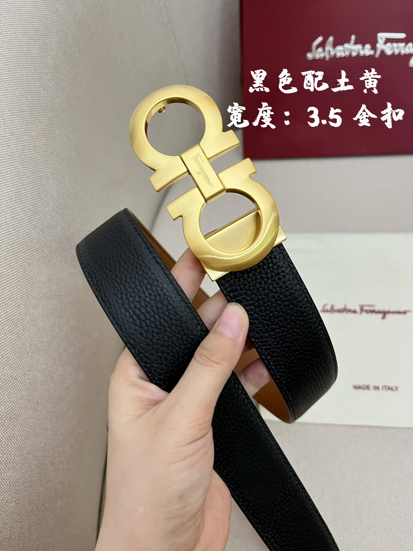 Ferragamo菲拉格慕男士专柜对版头层牛皮双面外用腰带