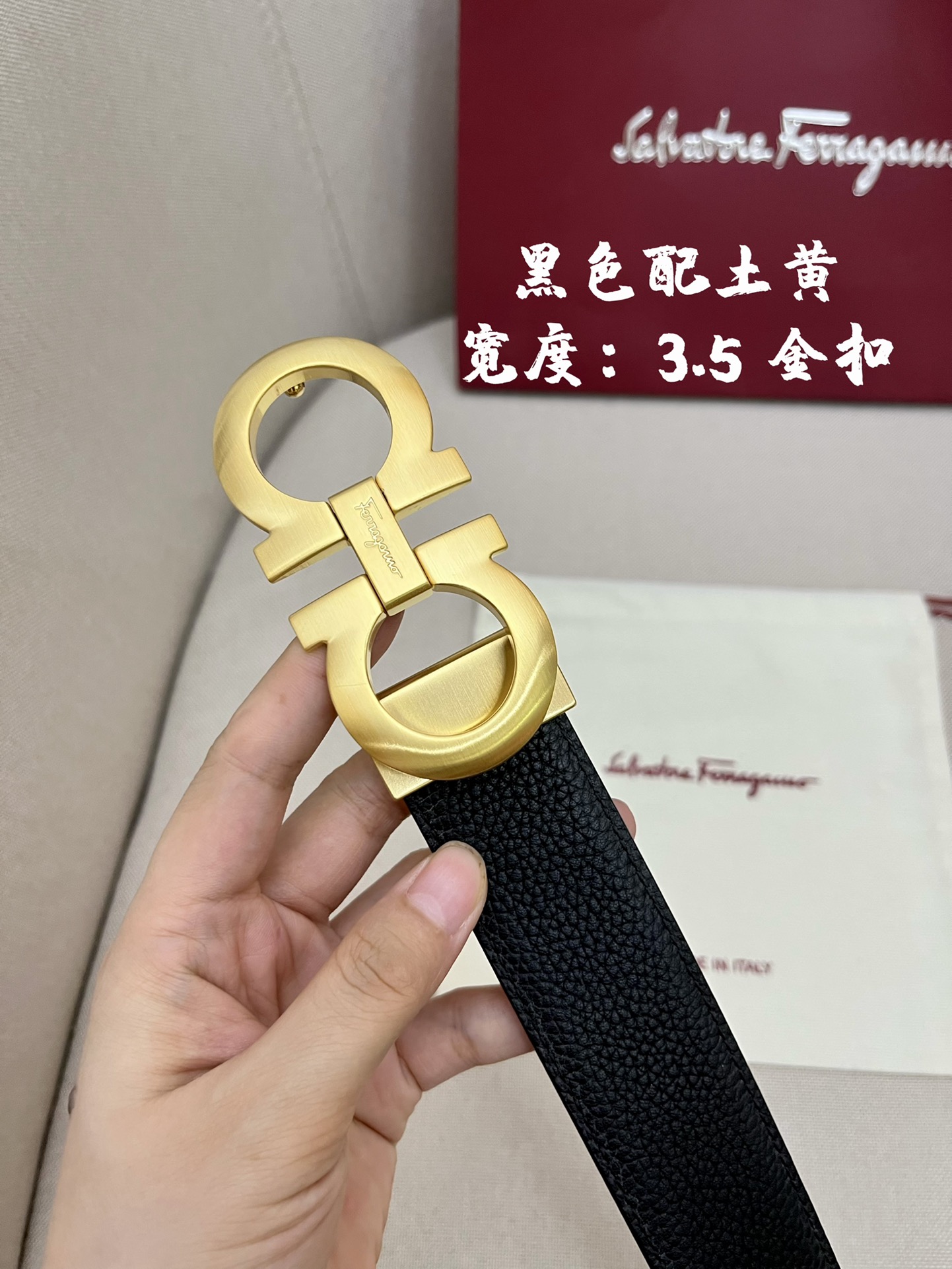 Ferragamo菲拉格慕男士专柜对版头层牛皮双面外用腰带