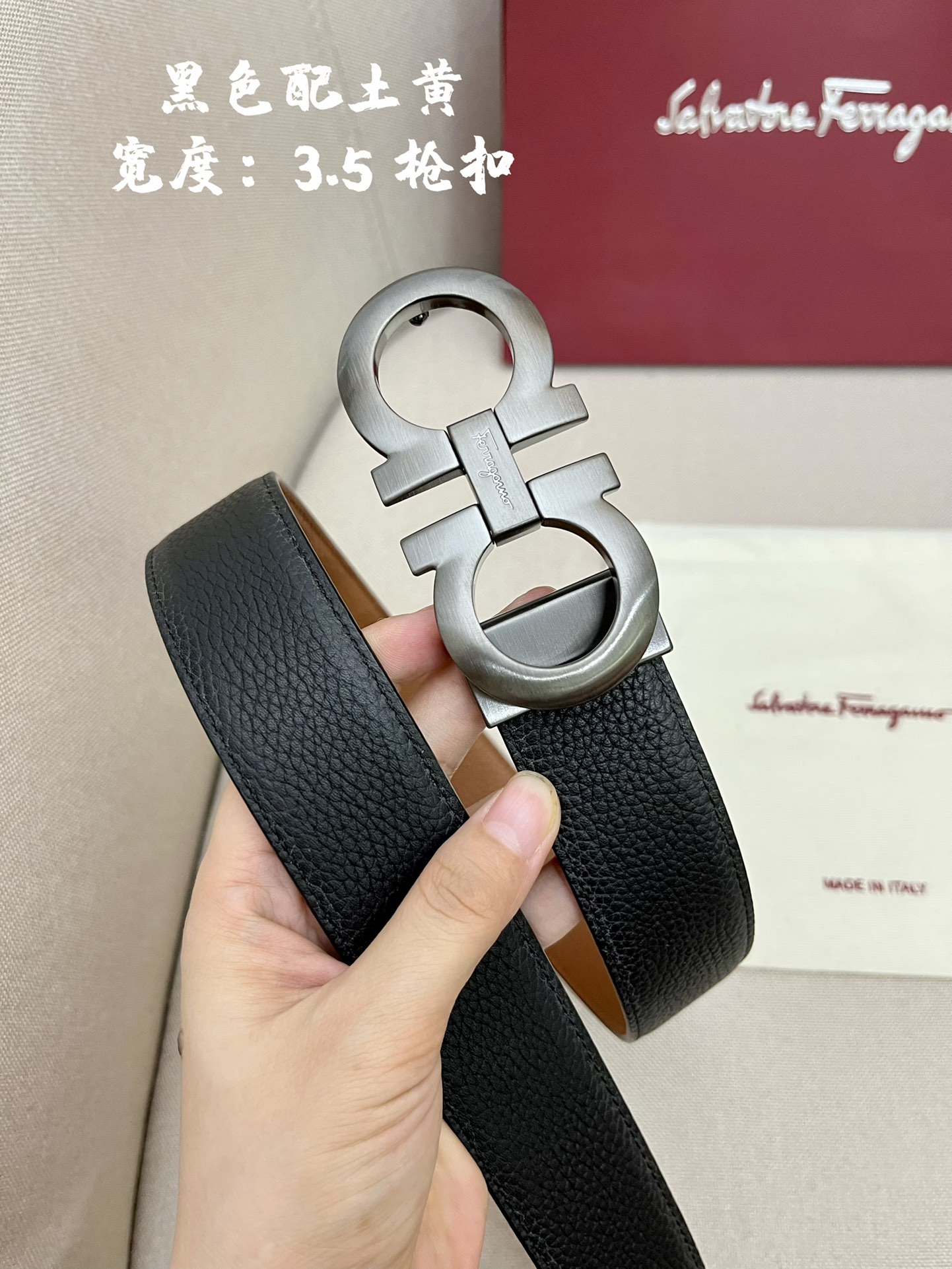 Ferragamo菲拉格慕男士专柜对版头层牛皮双面外用腰带