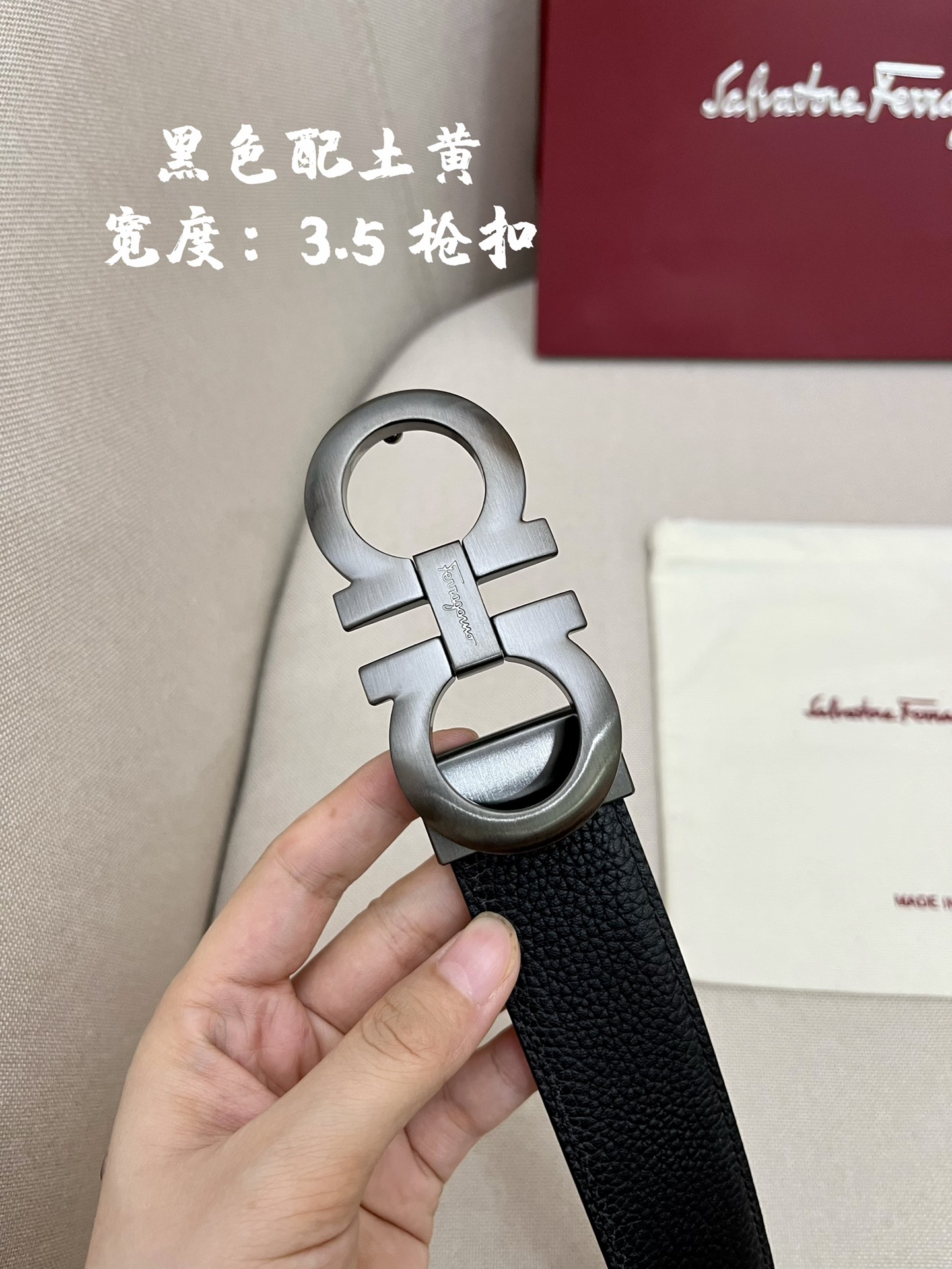 Ferragamo菲拉格慕男士专柜对版头层牛皮双面外用腰带