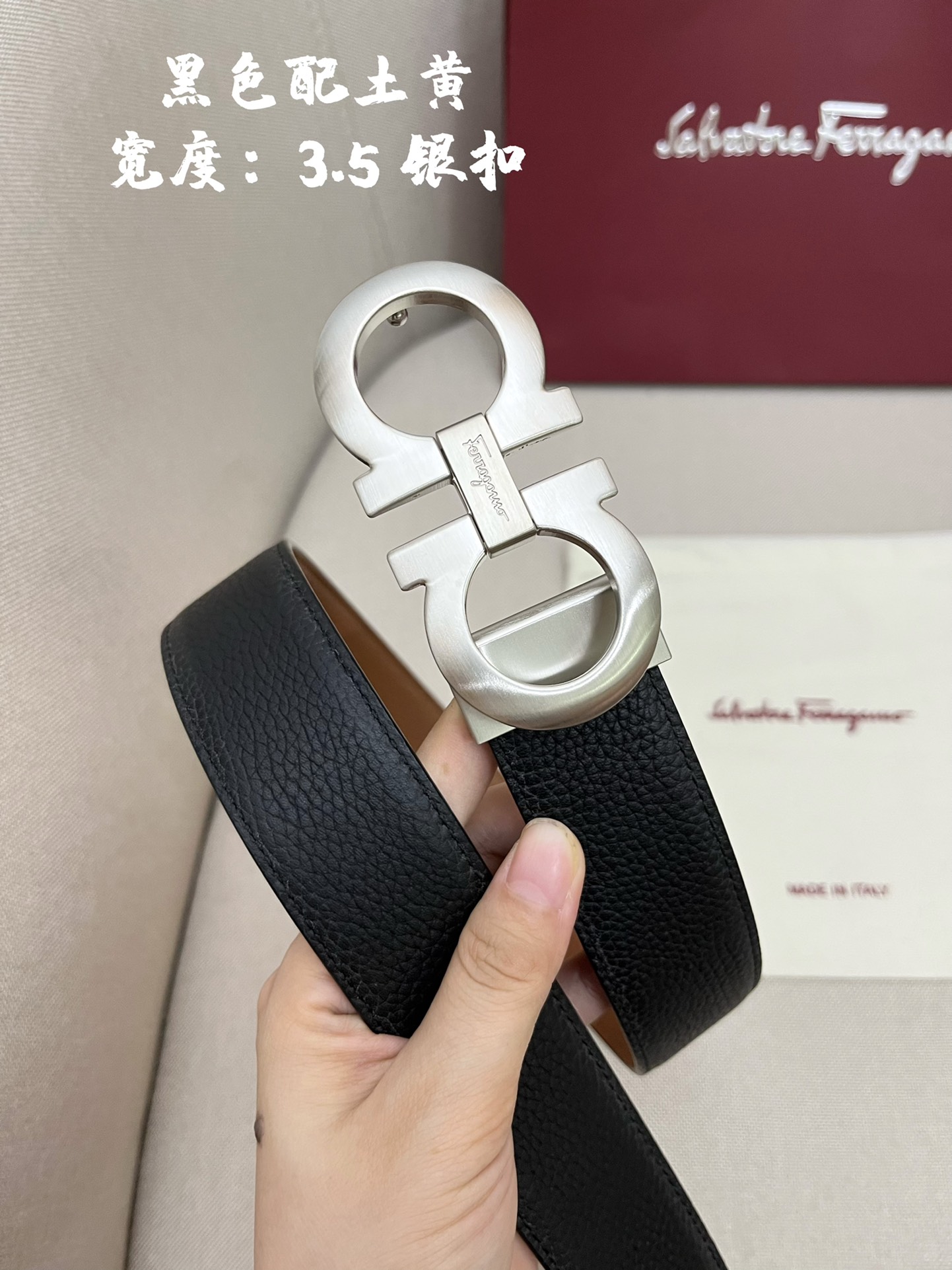 Ferragamo菲拉格慕男士专柜对版头层牛皮双面外用腰带