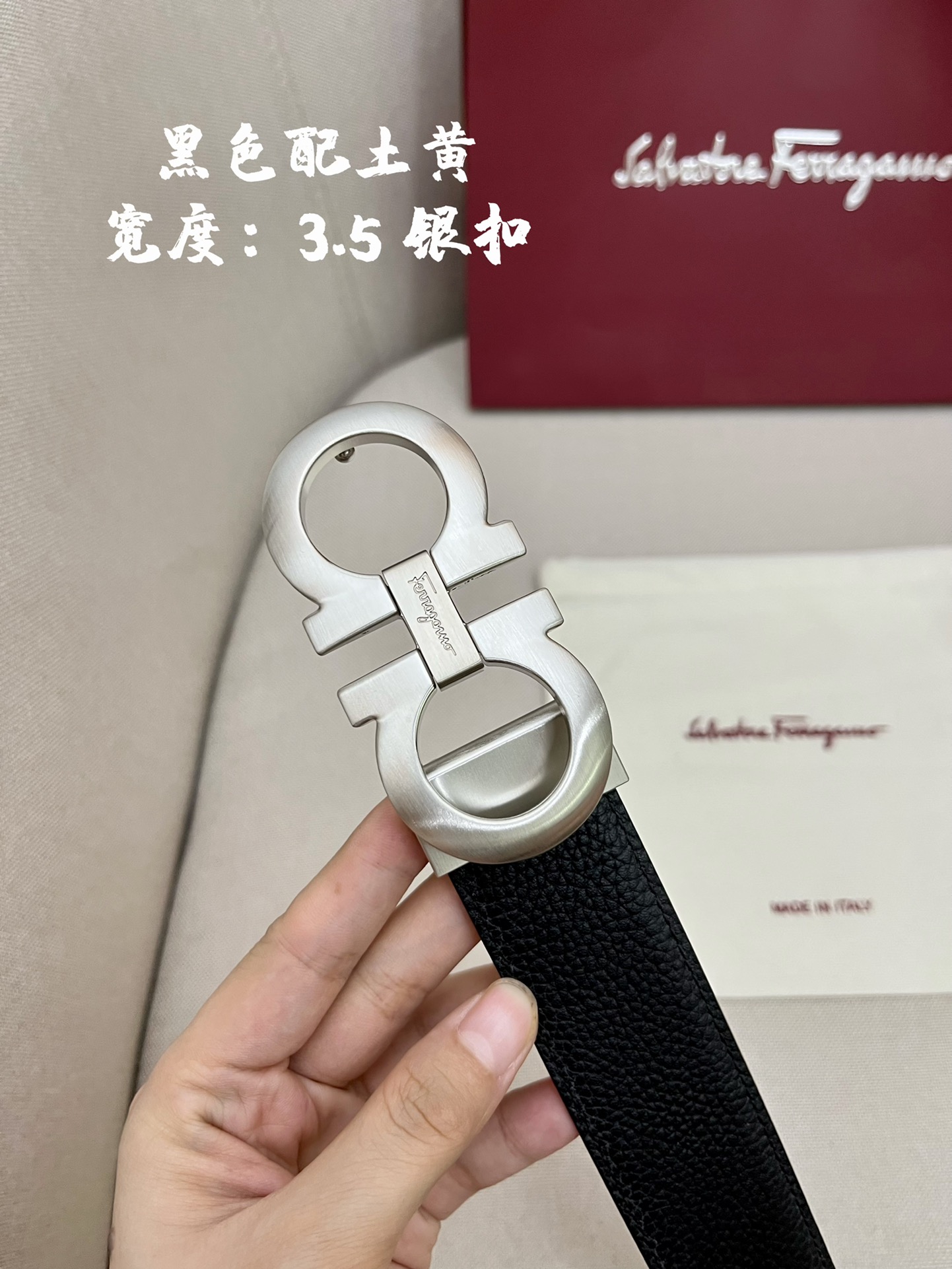 Ferragamo菲拉格慕男士专柜对版头层牛皮双面外用腰带