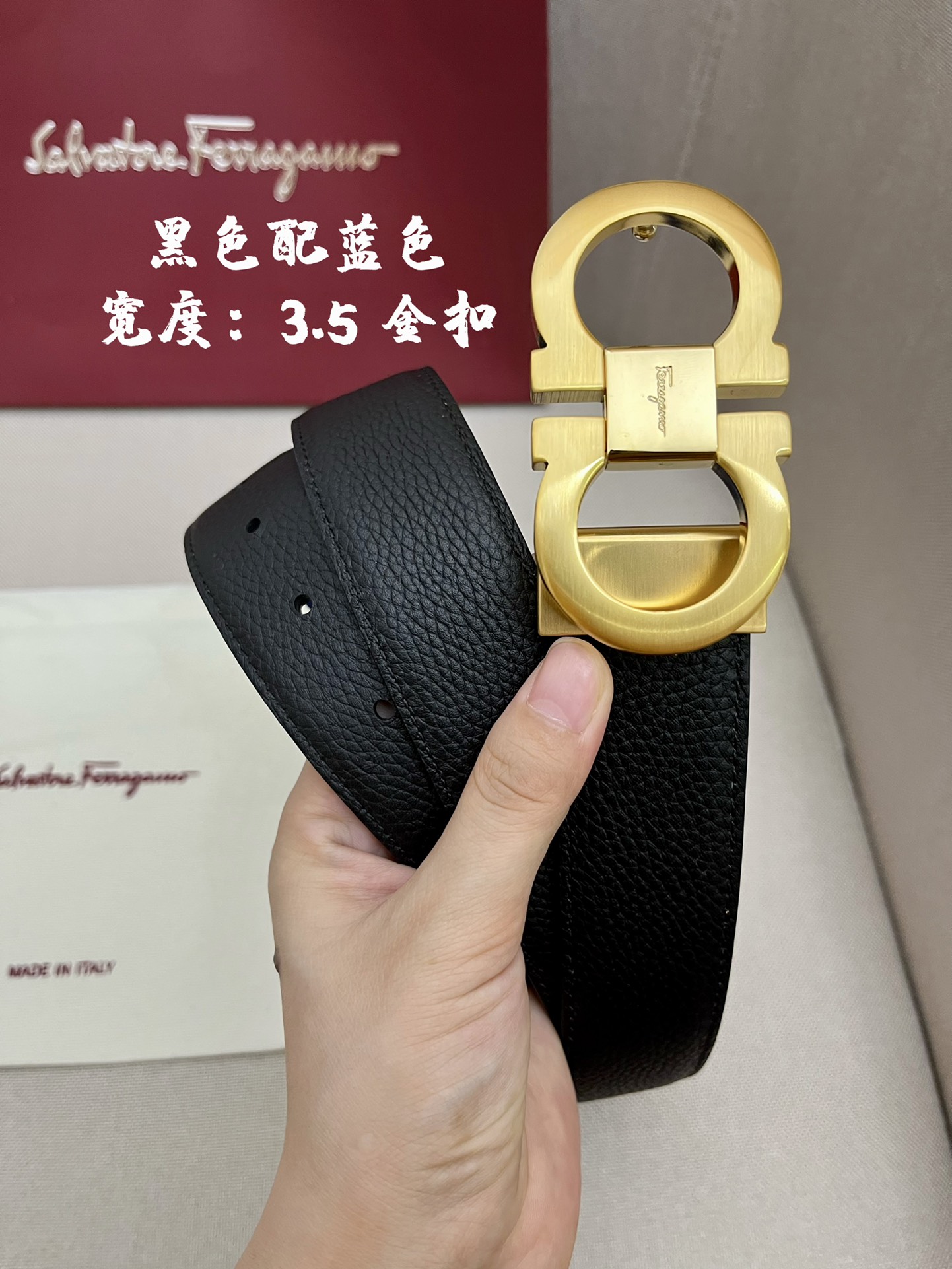 Ferragamo菲拉格慕男士专柜对版头层牛皮双面外用腰带