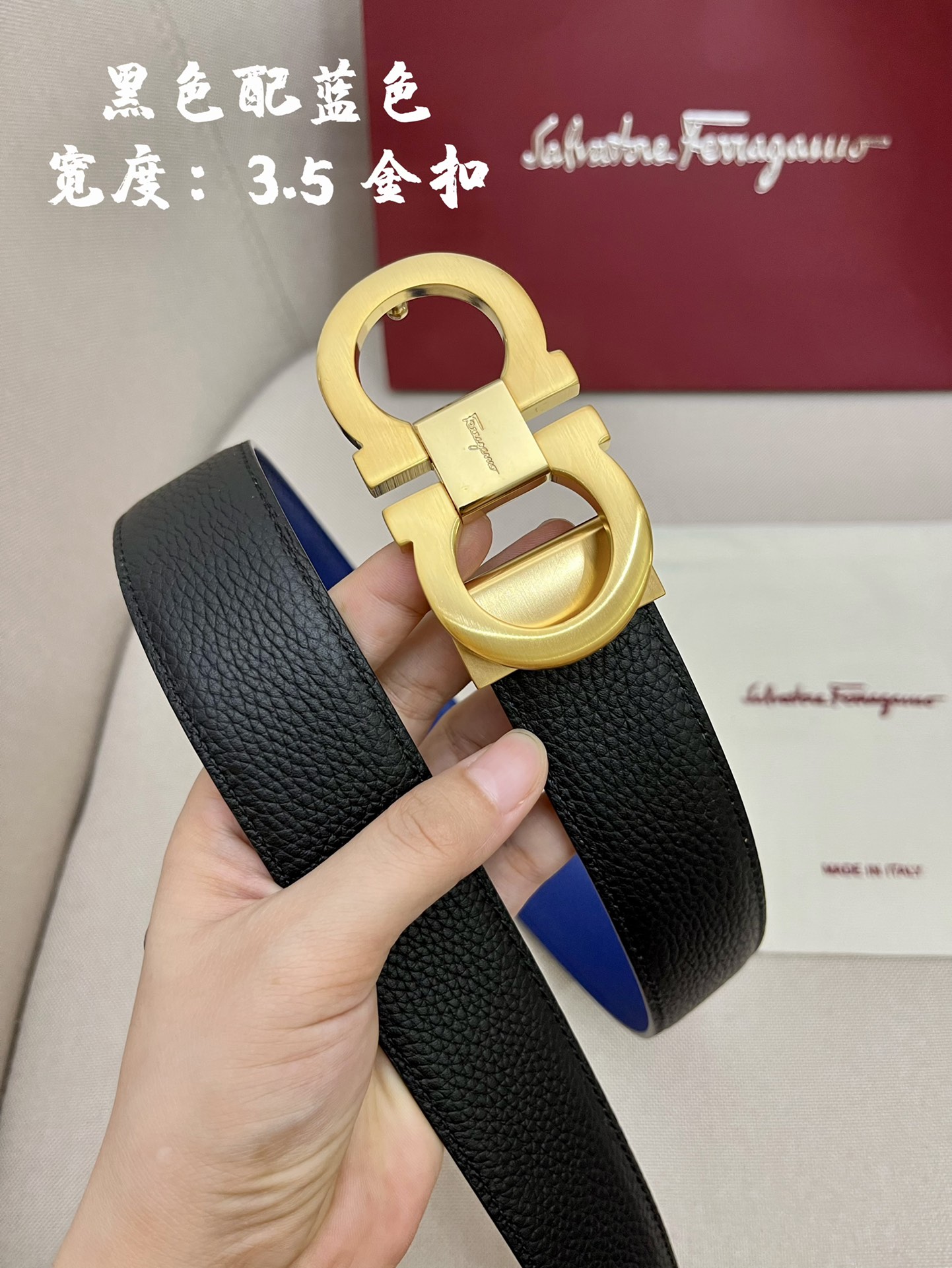 Ferragamo菲拉格慕男士专柜对版头层牛皮双面外用腰带