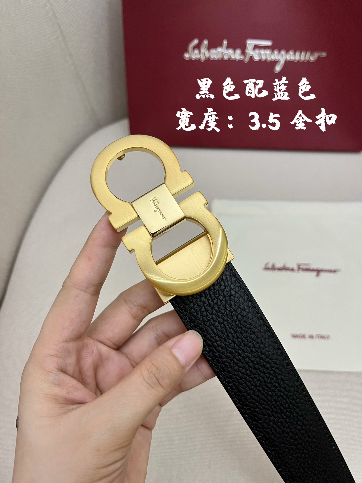 Ferragamo菲拉格慕男士专柜对版头层牛皮双面外用腰带