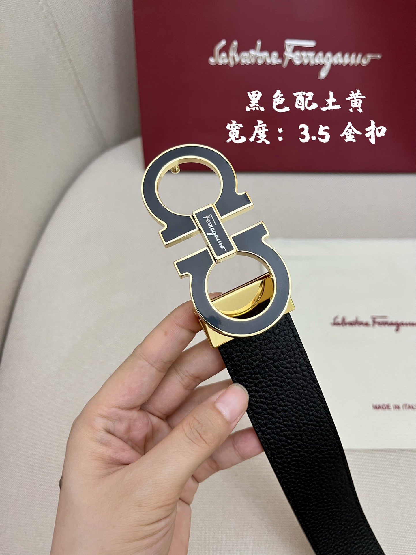 Ferragamo菲拉格慕男士专柜对版头层牛皮双面外用腰带