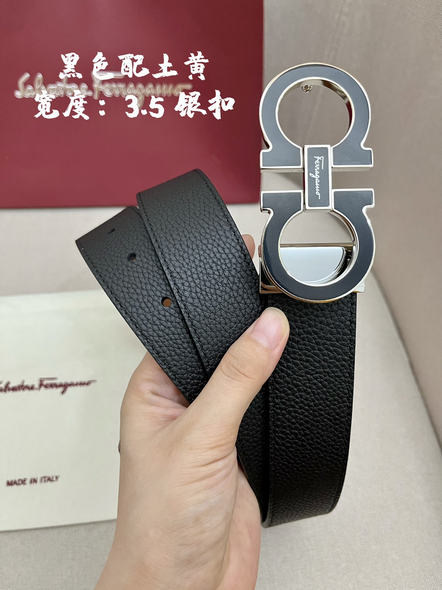 Ferragamo菲拉格慕男士专柜对版头层牛皮双面外用腰带