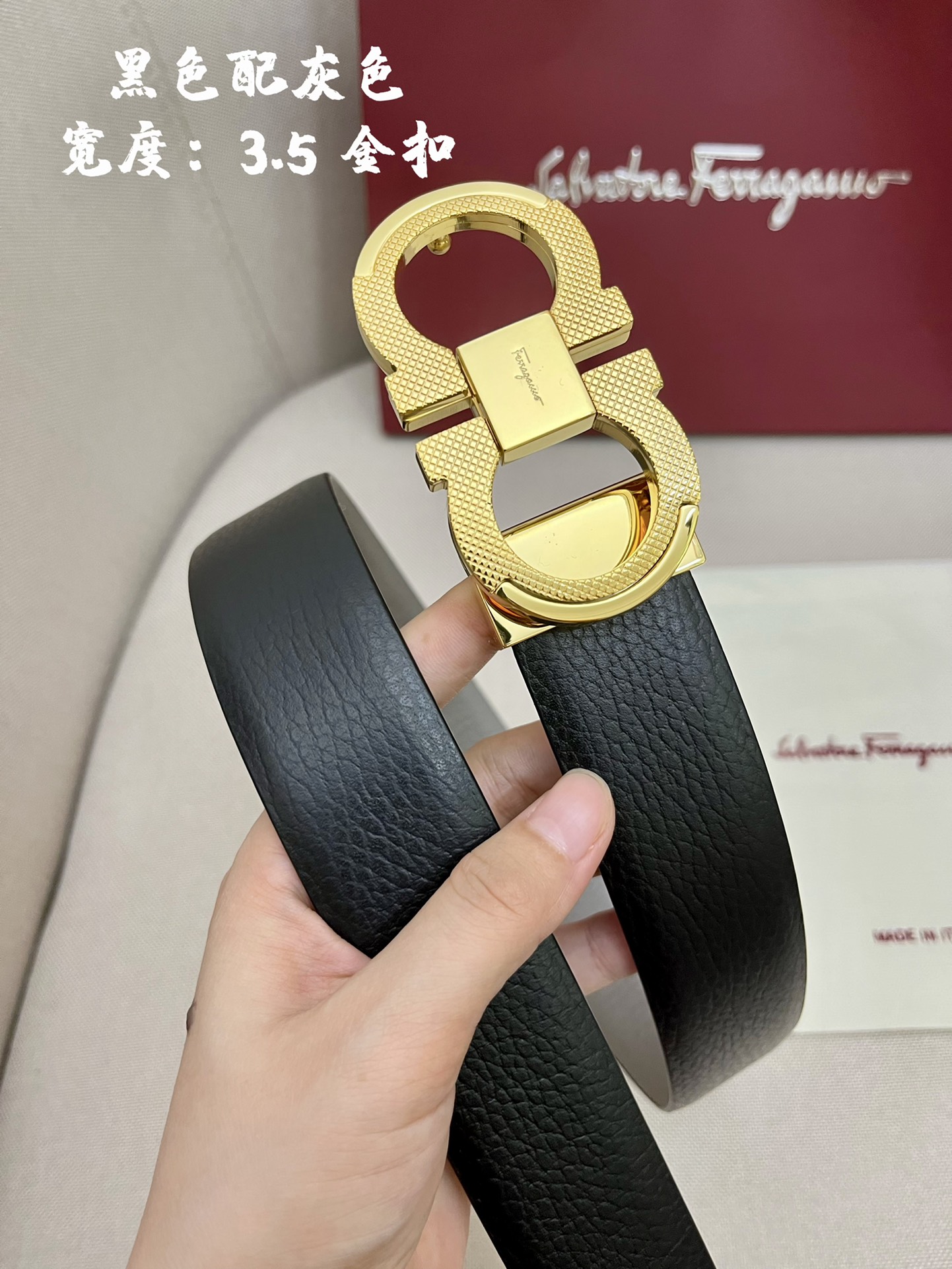 Ferragamo菲拉格慕男士专柜对版头层牛皮双面外用腰带