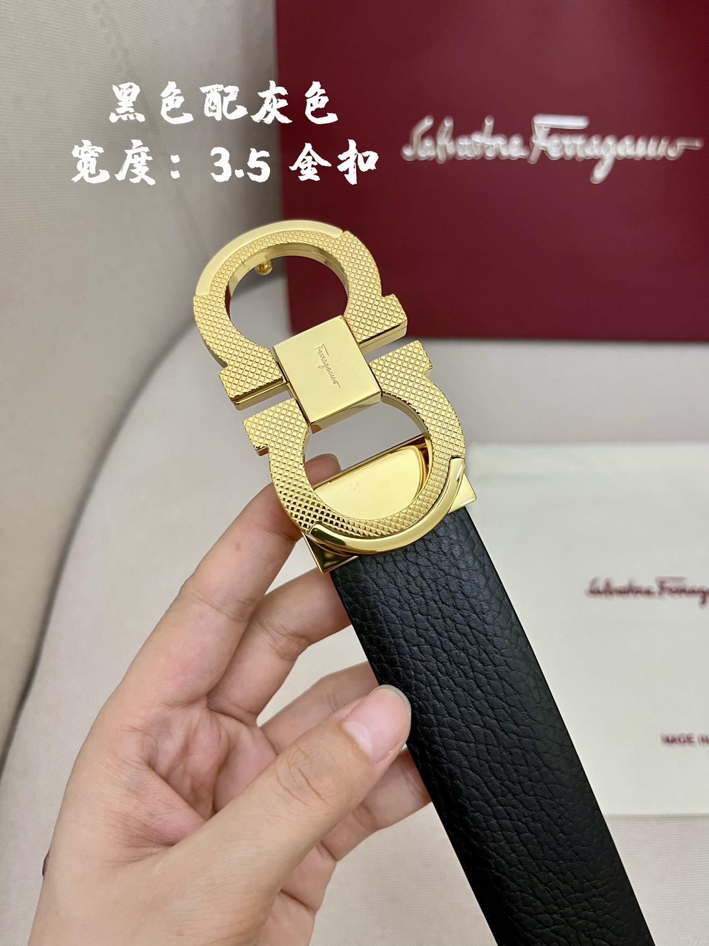 Ferragamo菲拉格慕男士专柜对版头层牛皮双面外用腰带