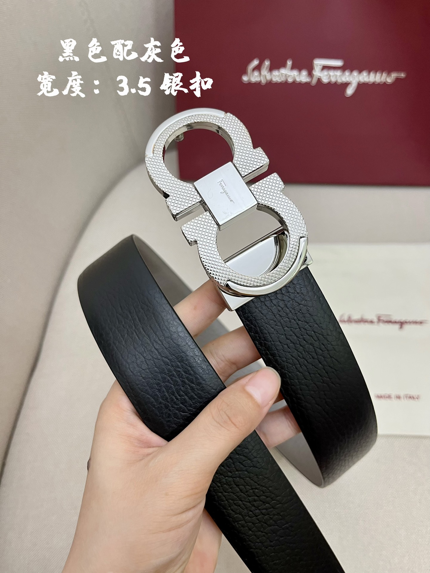 Ferragamo菲拉格慕男士专柜对版头层牛皮双面外用腰带