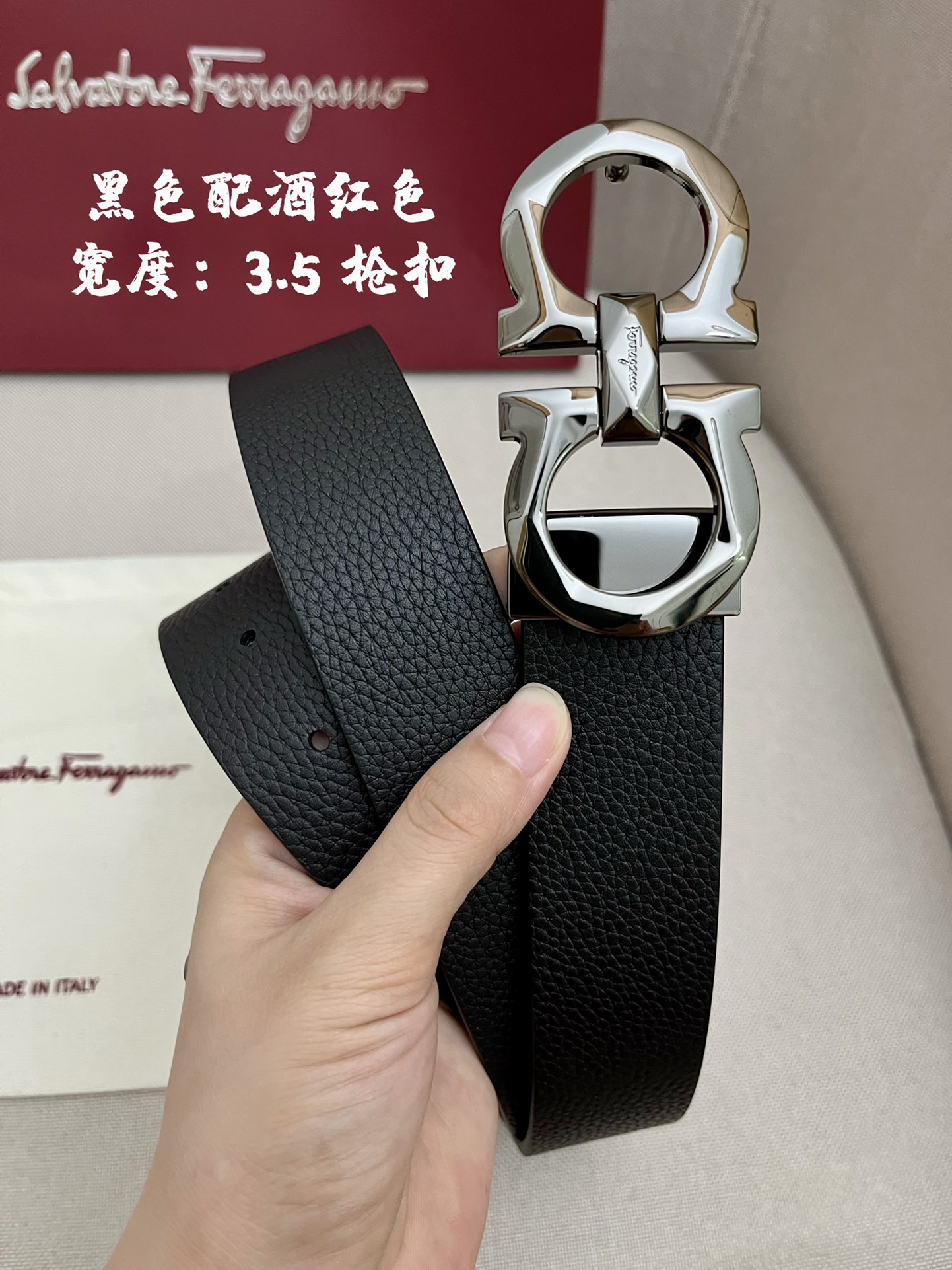 Ferragamo菲拉格慕男士专柜对版头层牛皮双面外用腰带