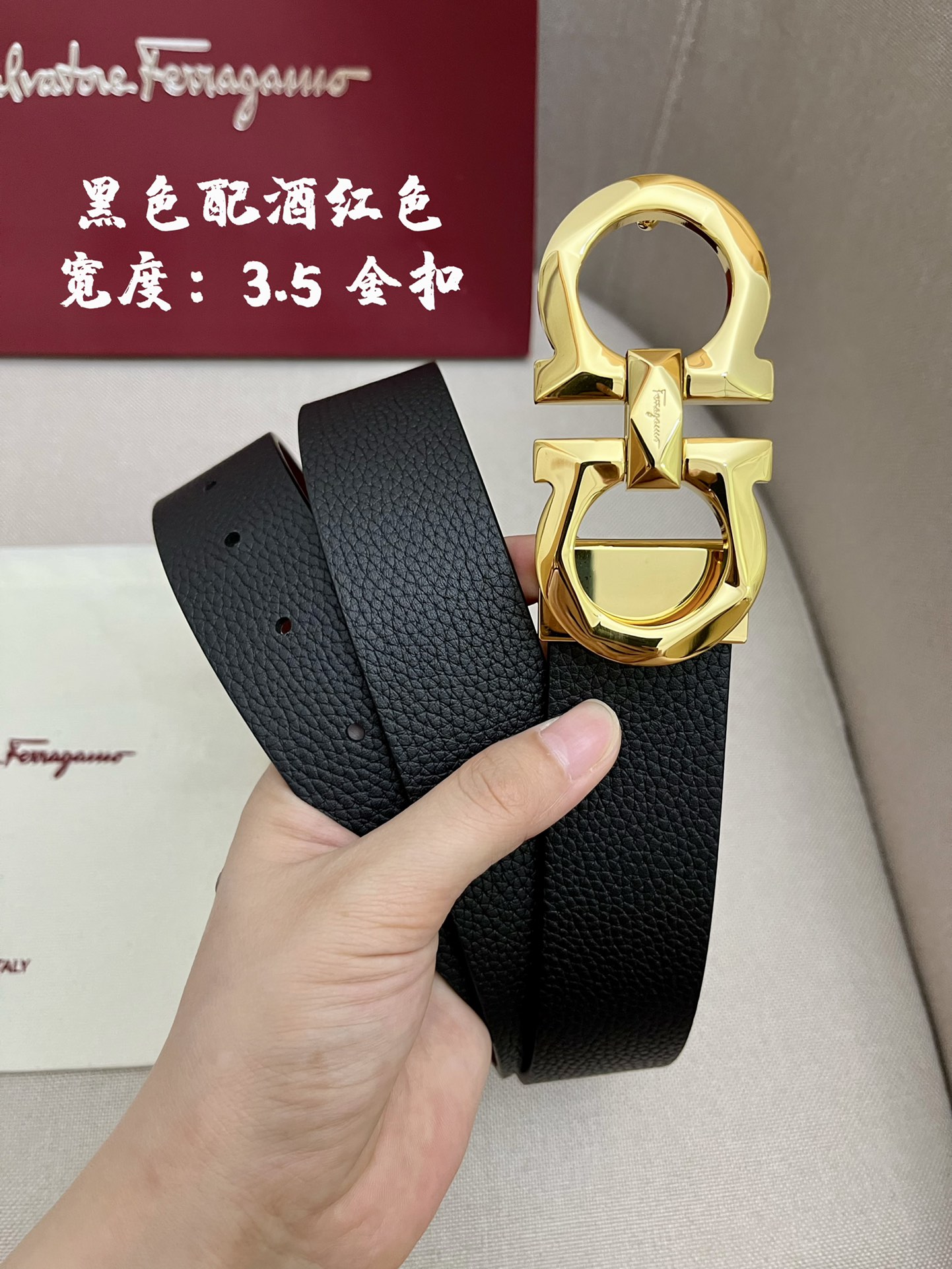 Ferragamo菲拉格慕男士专柜对版头层牛皮双面外用腰带