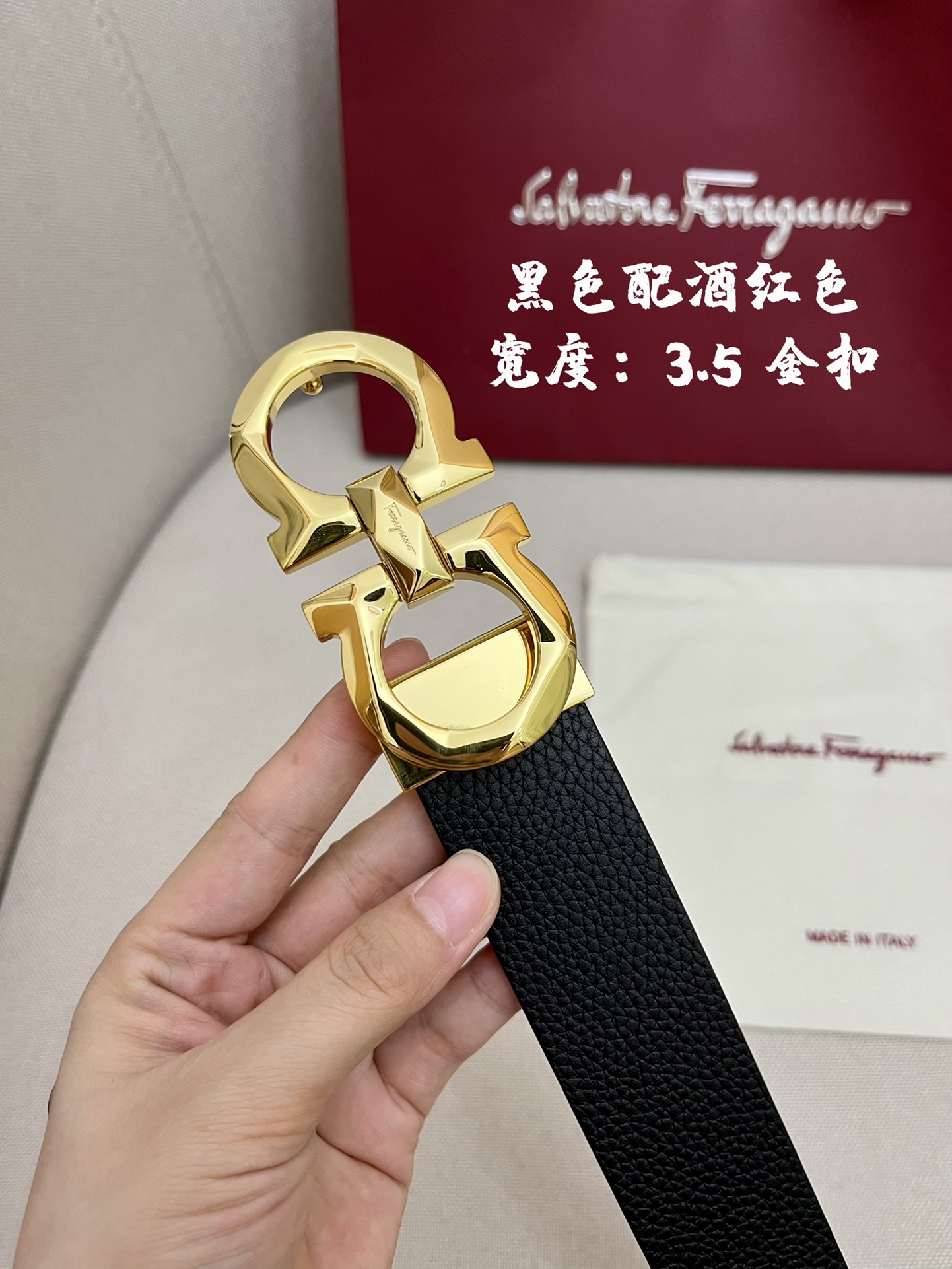 Ferragamo菲拉格慕男士专柜对版头层牛皮双面外用腰带