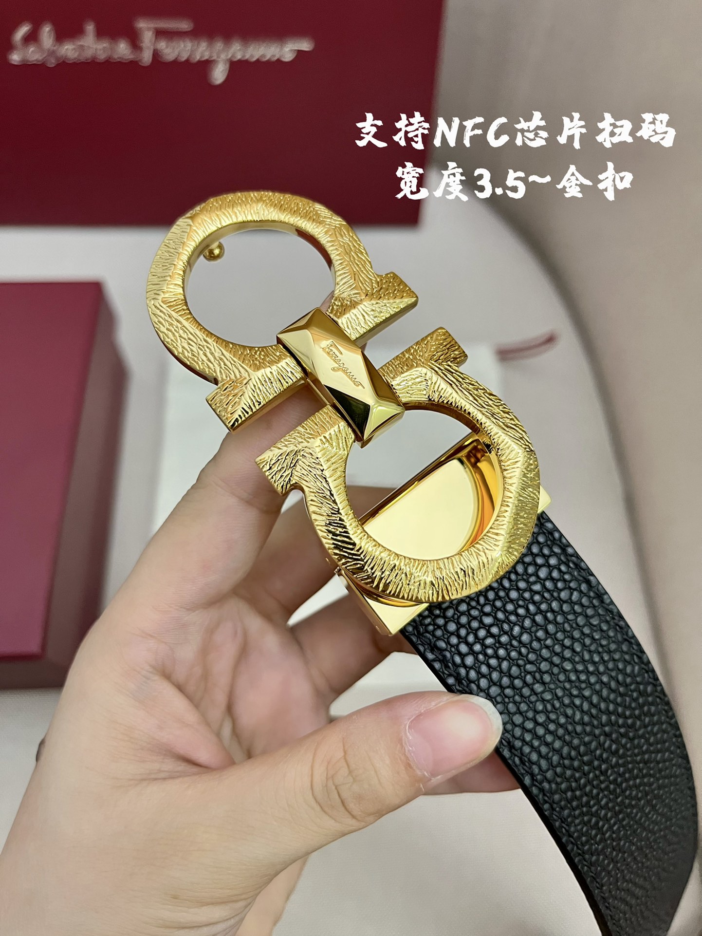 Ferragamo菲拉格慕男士专柜对版头层牛皮双面外用腰带