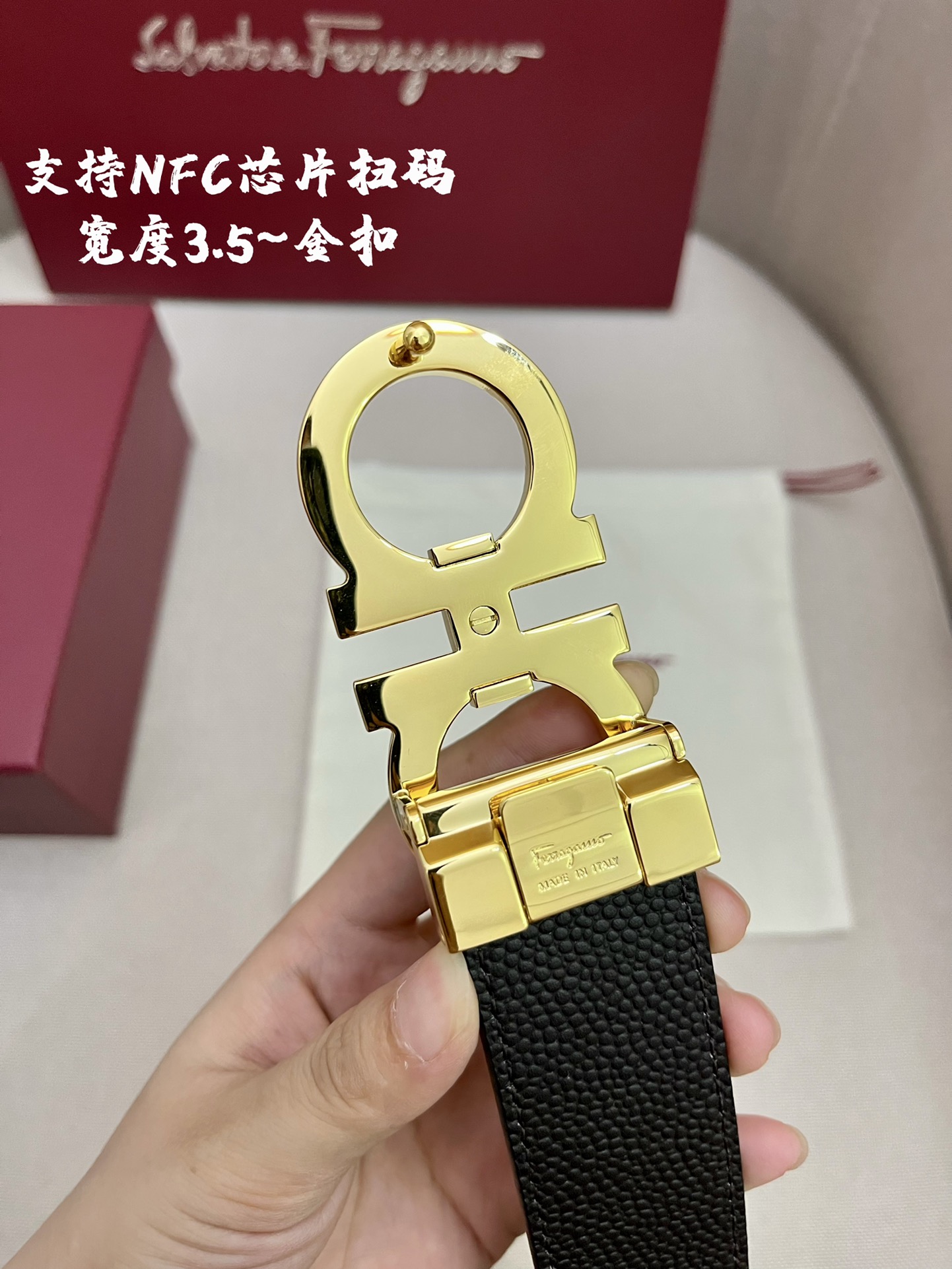 Ferragamo菲拉格慕男士专柜对版头层牛皮双面外用腰带