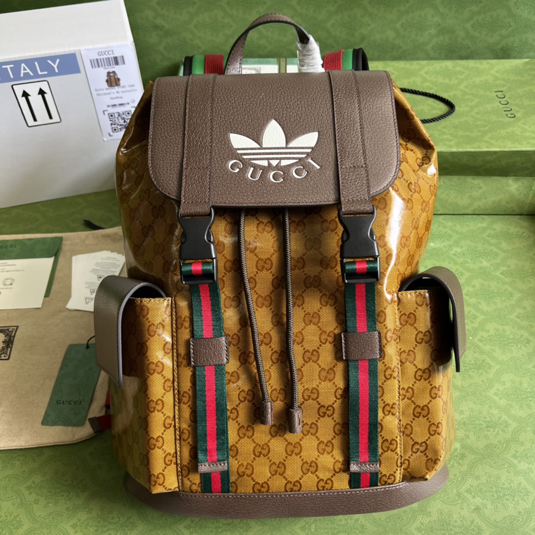 adidas x Gucci联名系列背包495563棕色 水晶帆布联名