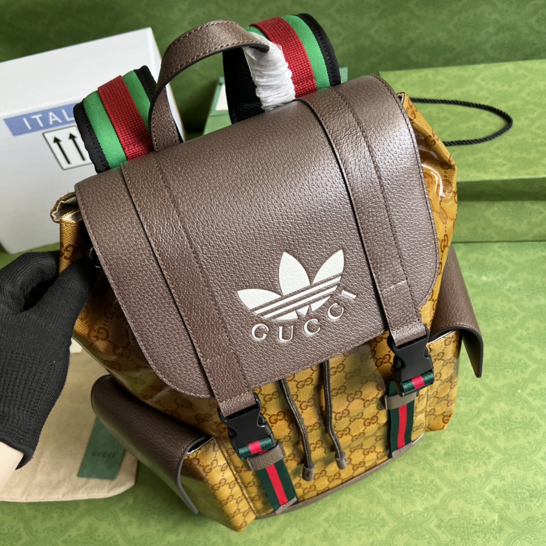 adidas x Gucci联名系列背包495563棕色 水晶帆布联名