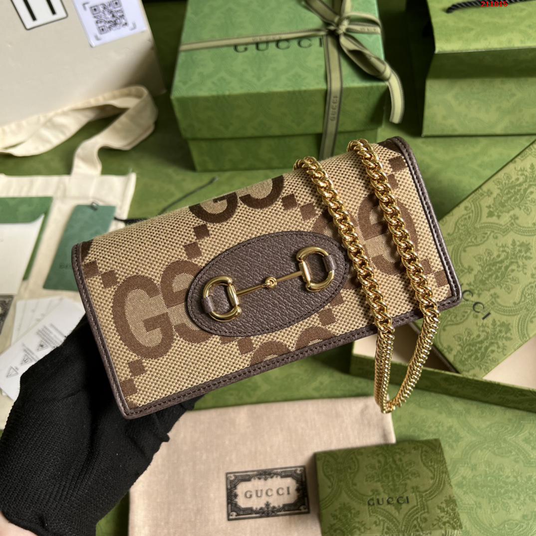 Gucci 马衔扣1955系列手袋。型号：621892。棕色 大G布。