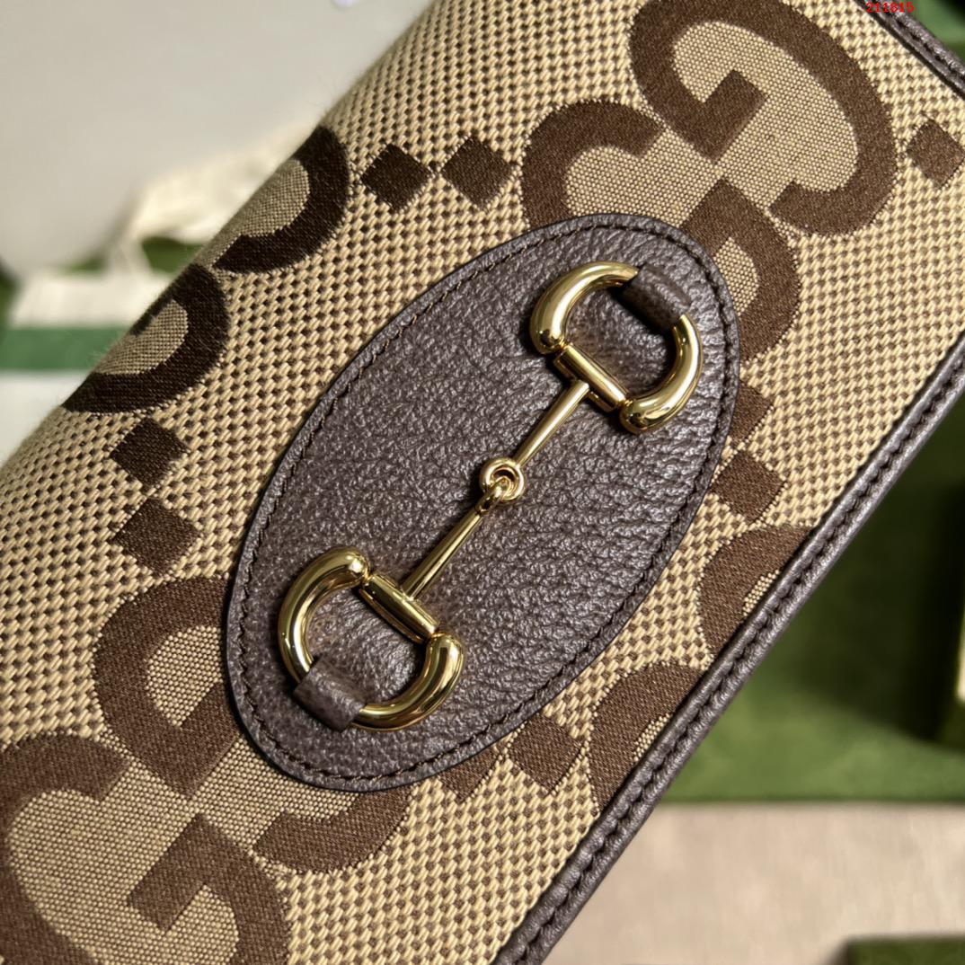 Gucci 马衔扣1955系列手袋。型号：621892。棕色 大G布。