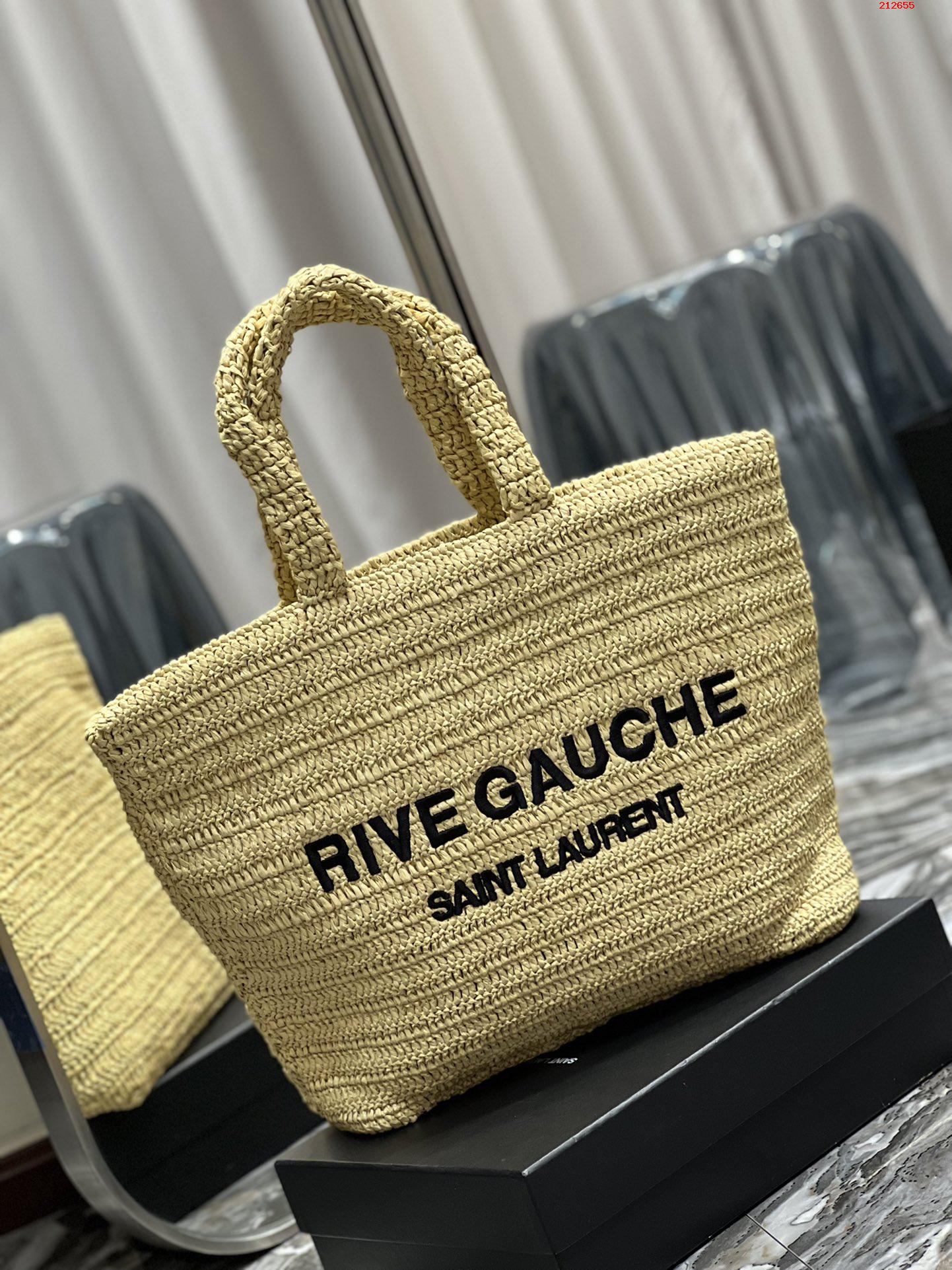 杏色RIVE GAUCHE拉菲草编织tote688864