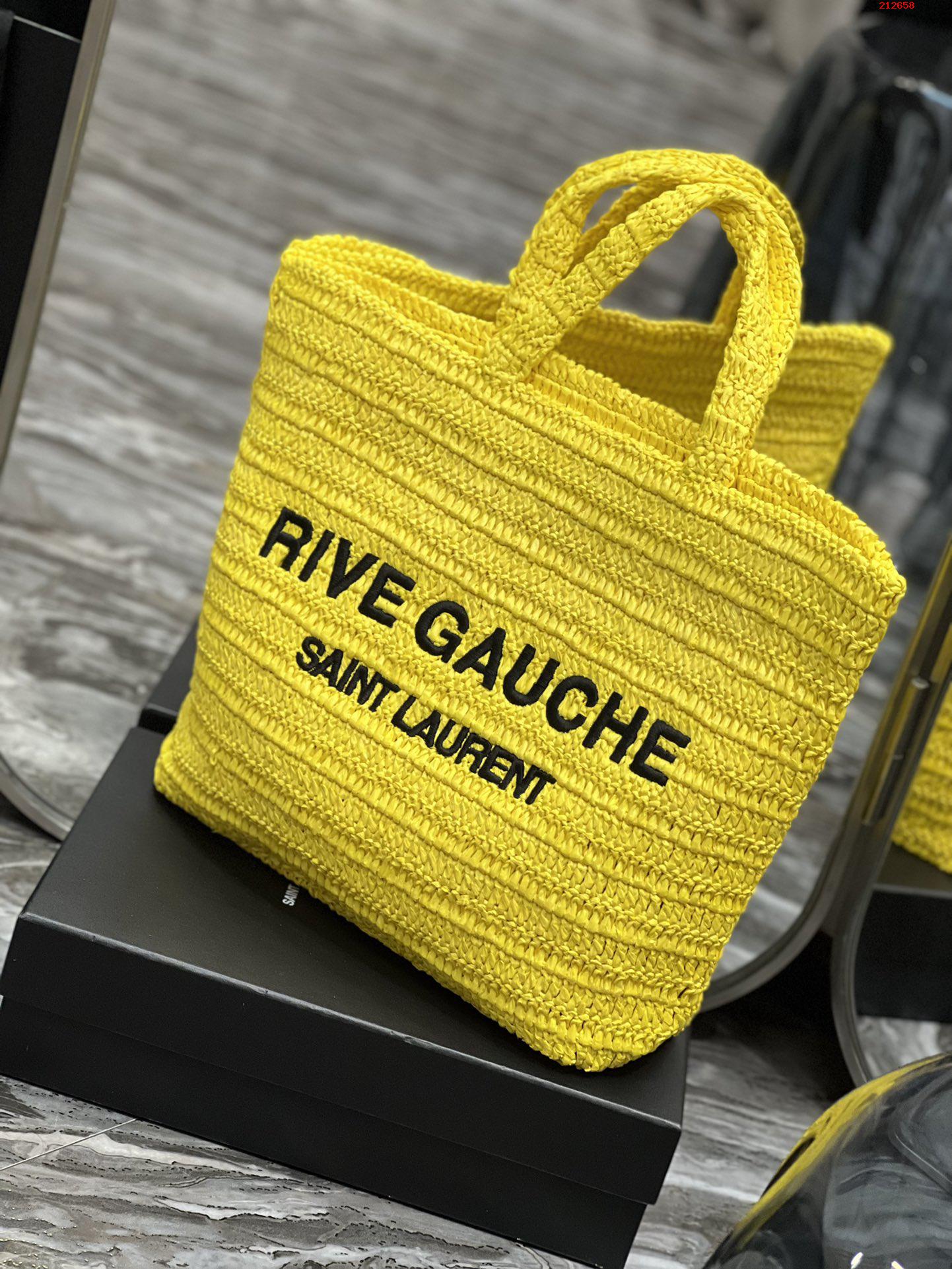 姜黄色RIVE GAUCHE拉菲草编织tote688864