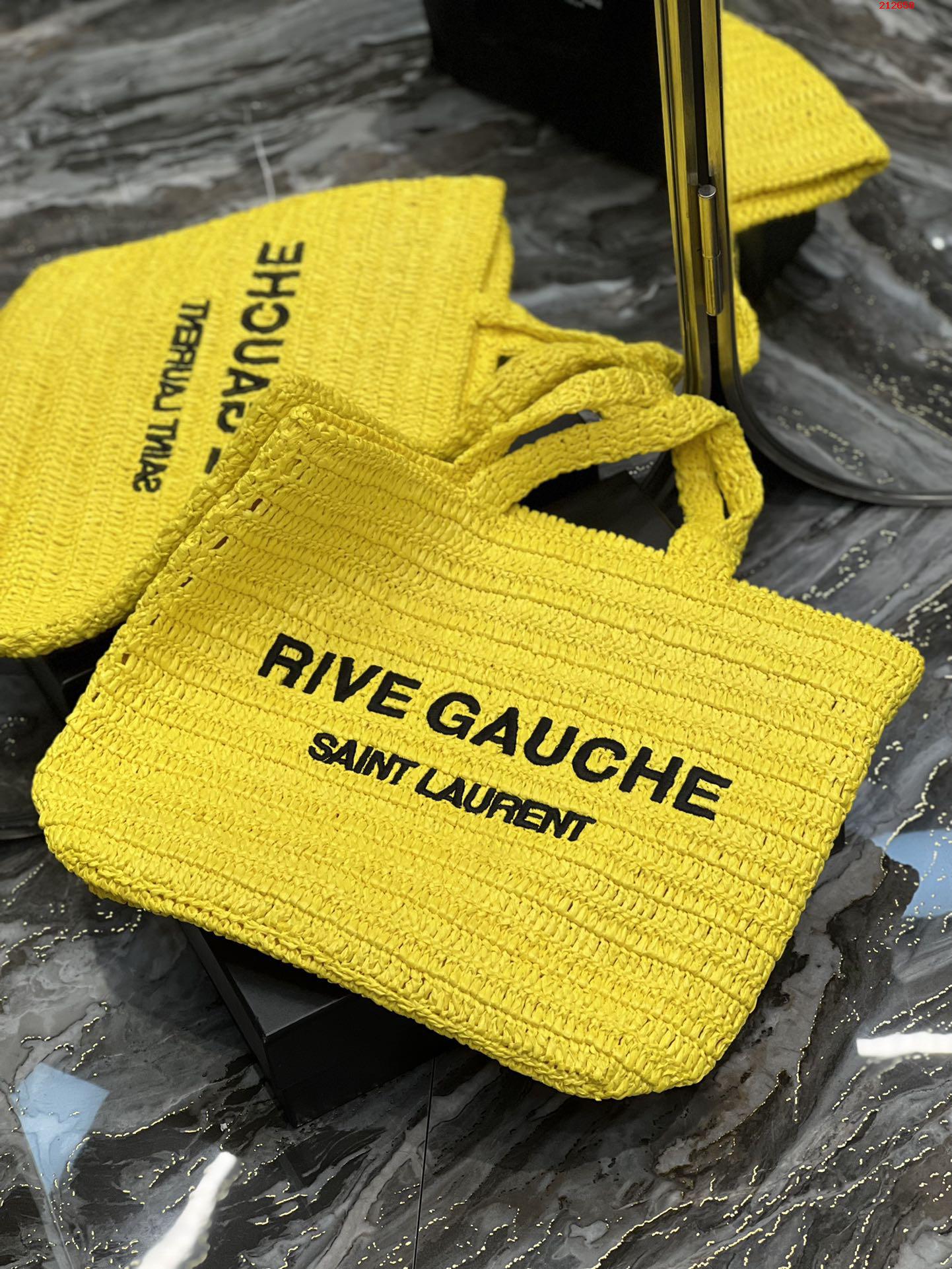 姜黄色RIVE GAUCHE拉菲草编织tote688864