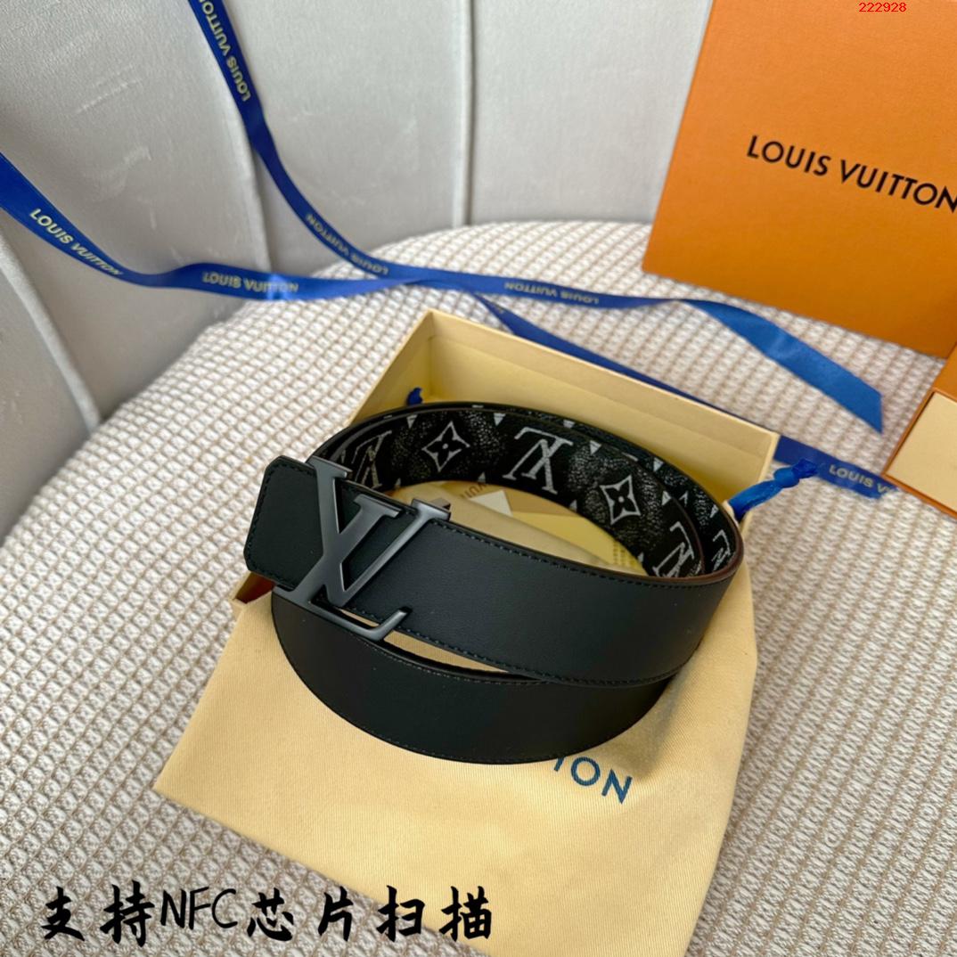 -LV 路易威登  40mm 经典老花配进口小牛皮底皮 