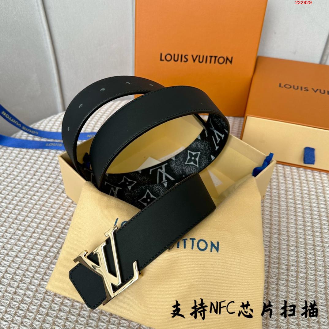 -LV 路易威登  40mm 经典老花配进口小牛皮底皮 